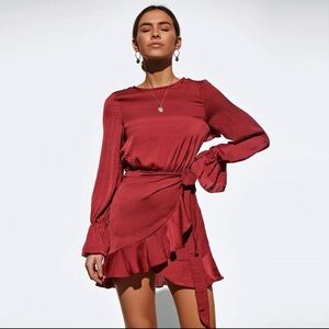 Saints + Secrets Ruffle Long Sleeve Mini Wrap Dress Size Small